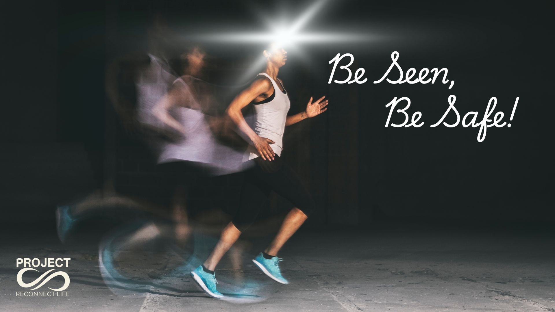 “Runner wearing reflective gear and head torch during early morning winter run — staying visible and safe on dark roads.”